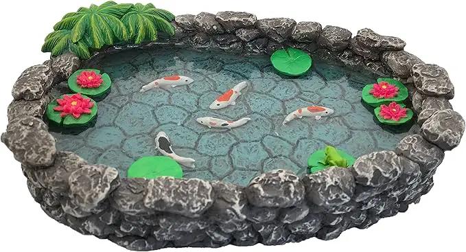 GlitZGlam KOI Miniature Pond for a Fairy Garden. A Miniature Pond for a Miniature Fairy Garden and Enchanted Garden Accessories by GreenHaven Gardens