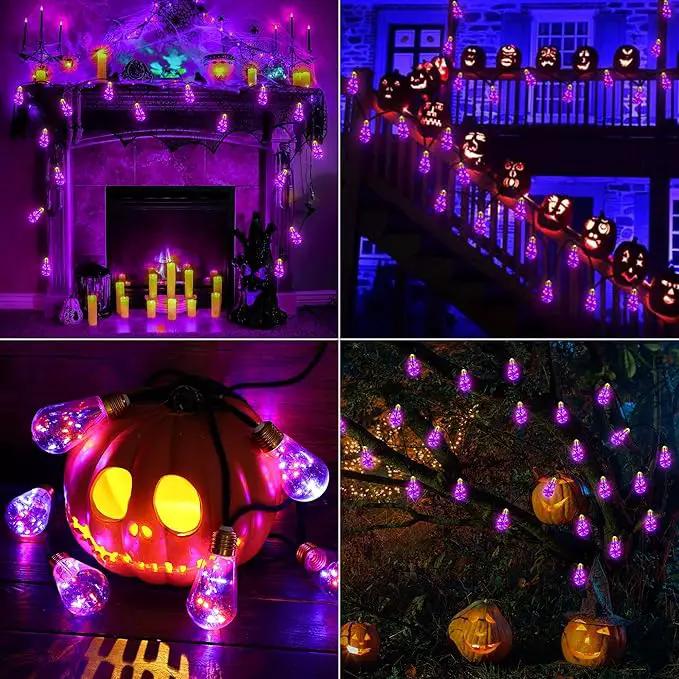 Orange & Purple Solar Halloween Lights Outdoor, 20Ft Black Hemp Rope Halloween String Lights, Waterproof Orange Purple Lights with 8 Modes 16 Shatterproof Bulbs for Patio, Yard, Party, Halloween Decor by GreenHaven Gardens