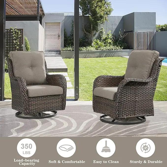 4 Pieces Patio Furniture Sets, Wicker Patio Swivel Glider Chair with Ottomans, Outdoor Furniture Set for Outside Porch, Deck, Balcony, Garden by GreenHaven Gardens