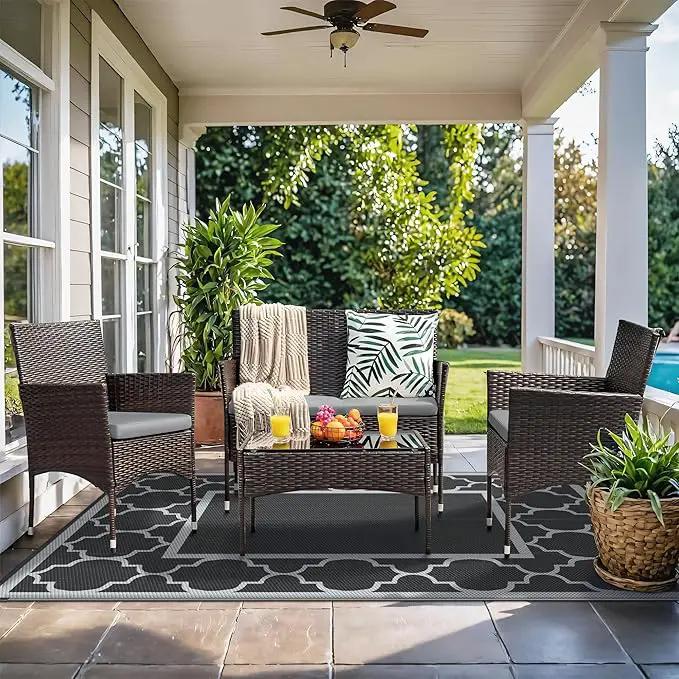GENIMO Outdoor Rug 9' x 12' Waterproof for Patio Decor, Reversible Plastic Straw Area Rugs Mat for Camper, Outside Carpet for Camping, Rv, Deck, Porch, Picnic, Beach, Balcony, Black & Grey by GreenHaven Gardens