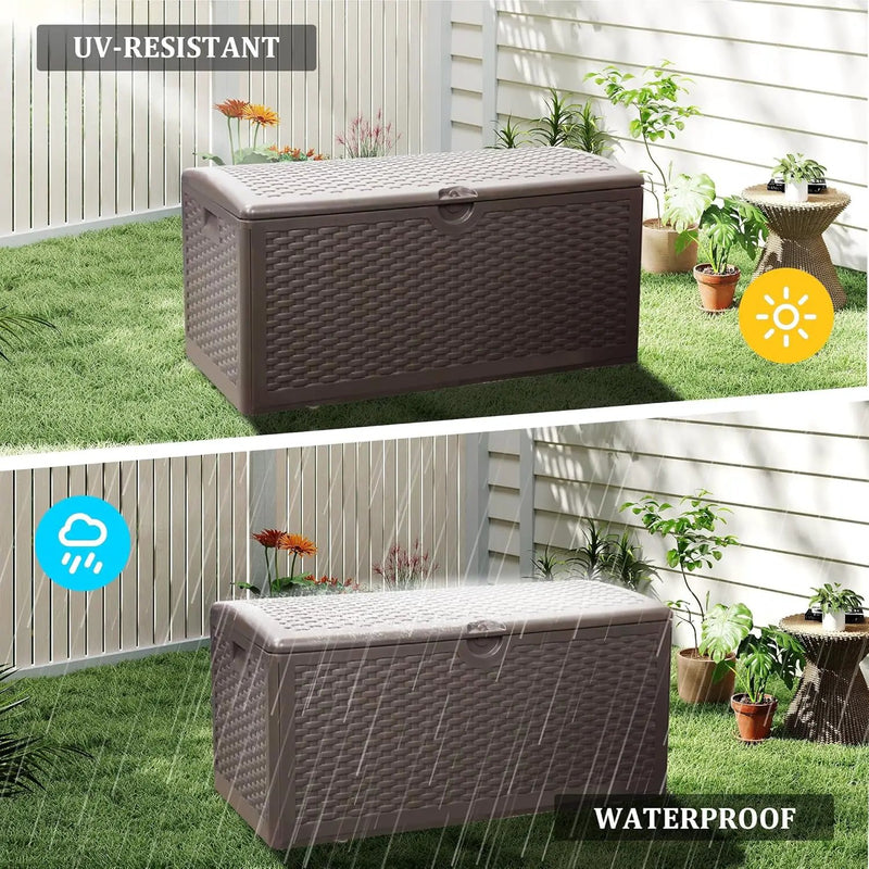 80 Gallon PLUS Lockable Deck Box, Waterproof & UV-Resistant Outdoor Storage for Patio Cushions, Heavy Duty Resin Deck Storage Container(Brown) by GreenHaven Gardens