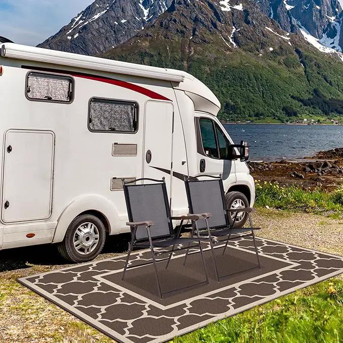 GENIMO Outdoor Rug 8' x 10' Patio Waterproof, Foldable Reversible Plastic Straw Area Rugs Mat for Camper Decor, Outside Carpet for Rv, Deck, Porch, Picnic, Beach, Balcony, Coffee & Beige by GreenHaven Gardens
