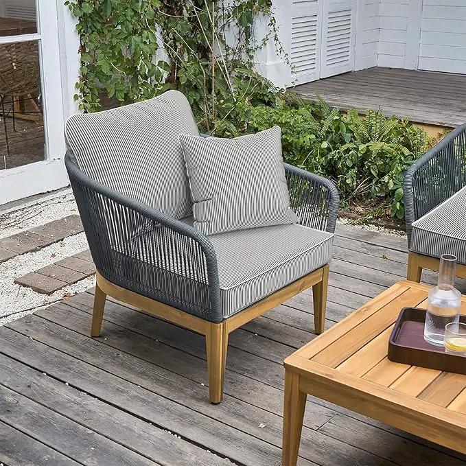 LVTXIII Outdoor Seat and Back Cushion Patio Deep Seat Cushion Set Seasonal Chair Cushion for Wicker Chairs and Garden Furniture Decoration, 24"x24"x4", Strip Grey by GreenHaven Gardens