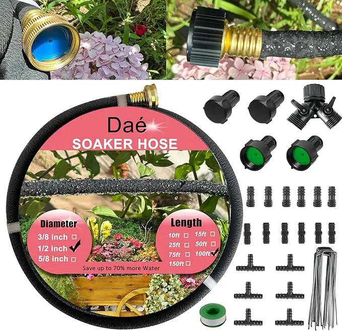 Rubber Soaker Hose, 1/2 inch, 100ft Garden Hose for Irrigation,Water-Saving up to 70%, Brass Connector Leak-Proof, Heavy-duty Hose, Watering for Trees,Lawns, Vegetables and Flowers. by GreenHaven Gardens
