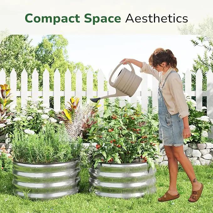 GreatBuddy 2x2x1 ft Round Galvanized Raised Garden Bed, Easy-Assembly Raised Bed with Anti-Cut Gloves & Tools, Rust-Proof Garden Bed for Outdoor, Vegetables, Herbs, Small Trees, Silver by GreenHaven Gardens