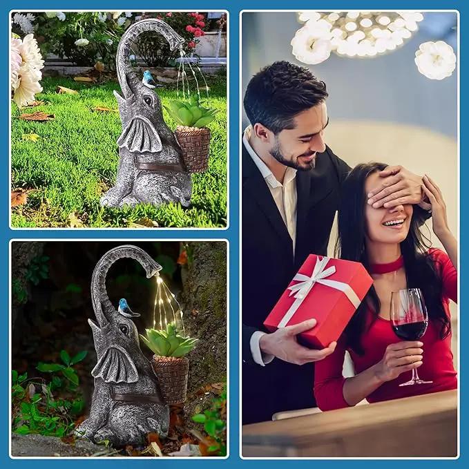 Solar Elephant Watering Effect LED Lights Garden Statue, Outdoor Garden Decor for Lawn, Balcony, Yard, Gifts for Mom, Grandma, Wife by GreenHaven Gardens