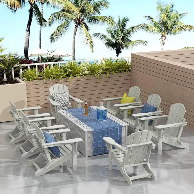 Westin Outdoors Laguna WO Outdoor Adirondack Folding Patio Chairs 8 PCS Set Retro Beach Aesthetic for Backyard, Lawn, Patio, Deck, Garden, Weather Resistant Polyethylene Plastic Lounger (Sand) by GreenHaven Gardens