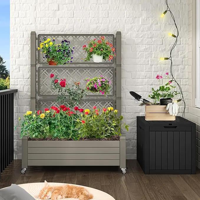 YITAHOME 3.6x1.5x5 FT Planter Box Trellis with Wheels, Large Outdoor Plastic Raised Garden Bed with Drain Plug for Climbing Plants, Light Brown by GreenHaven Gardens