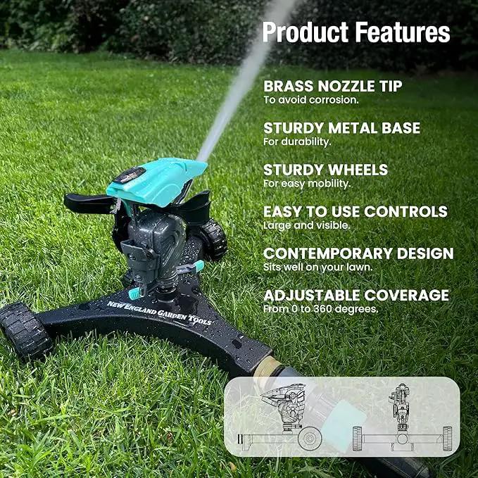 Lawn Pulsating Impact Sprinkler 300011 with a Gear Drive on Metal Base, Adjustable to 360 Degrees by New England Garden Tools by GreenHaven Gardens