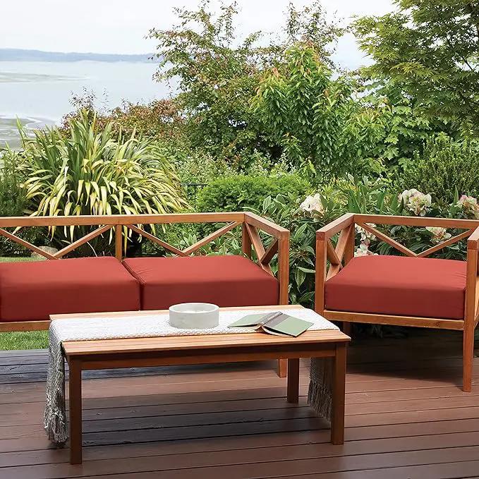 Classic Accessories Ravenna Water-Resistant 21 x 19 x 5 Inch Outdoor Seat Cushion, Durable Patio Furniture Cushion with Straps,Spice, Patio Loveseat Cushion by GreenHaven Gardens