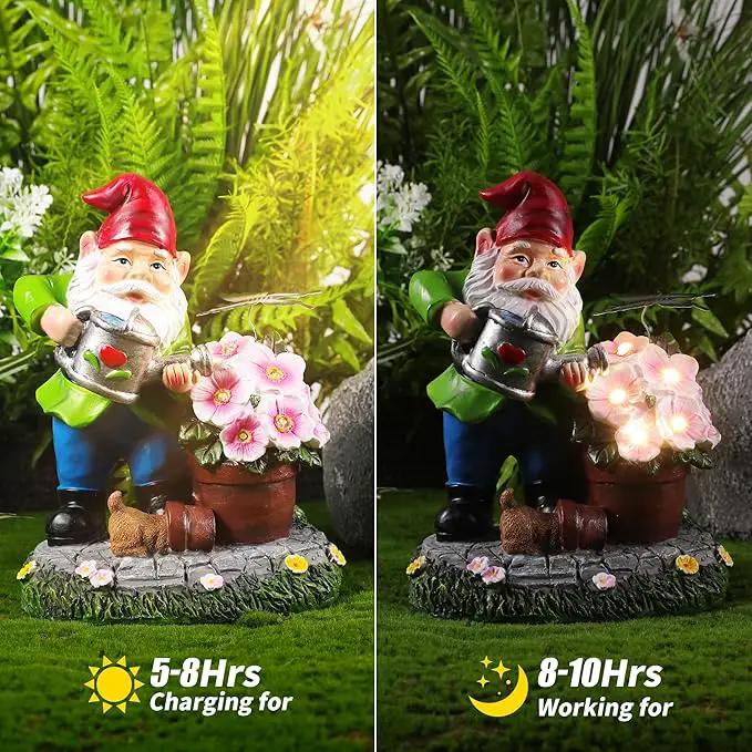Gnome Figurine Garden Decor, Solar Resin Gnomes Outdoor Statue, Funny Gnome Gift Sculpture Decoration for Home Patio Yard Lawn Porch Ornament by GreenHaven Gardens