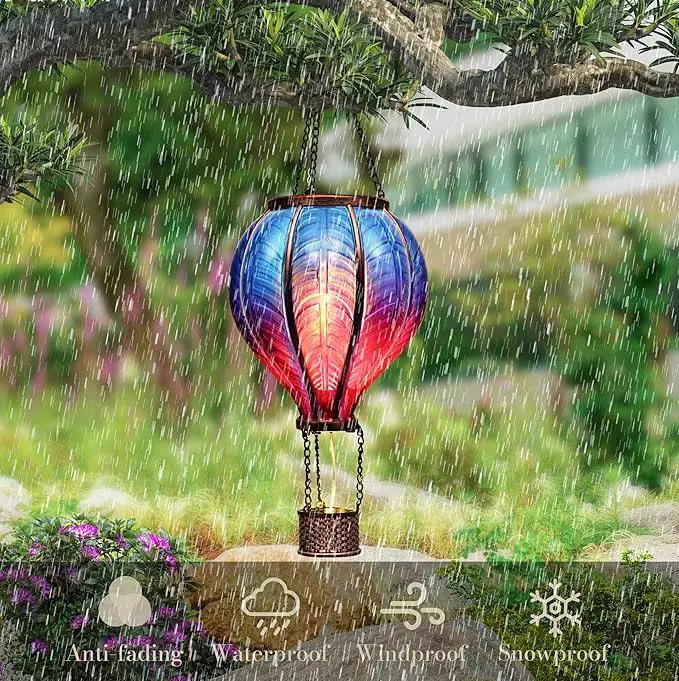TERESA'S COLLECTIONS Hot Air Balloon Solar Lantern for Garden Decor Halloween Christmas Party,Flickering Flame Hanging Solar Light for Outdoor ,Blue & Purple Plastic Lamp for Yard Tree,Gift for Mom by GreenHaven Gardens