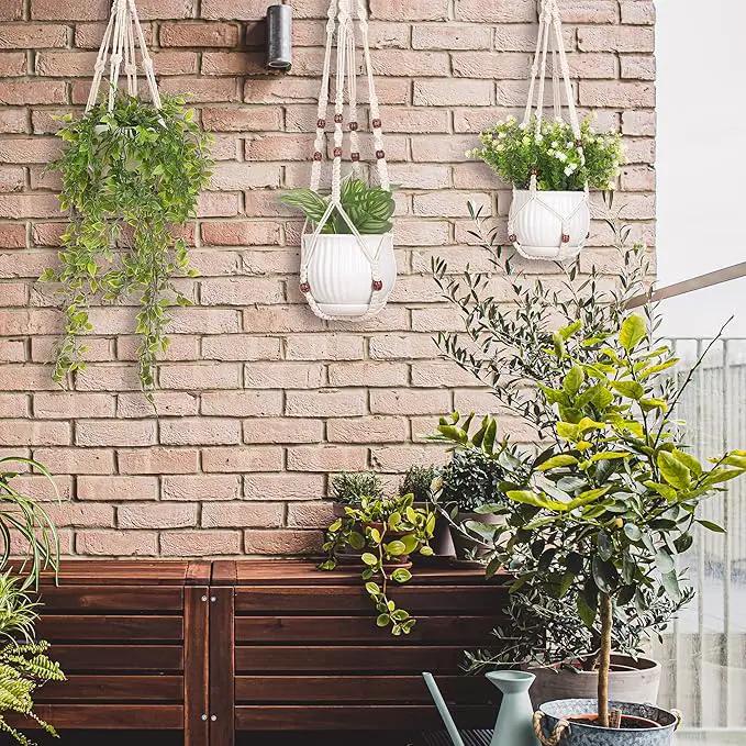 YIBOT 3 Pack Macrame Plant Hanger Indoor Hanging Planter Basket with 3 Hooks Flower Pot Holder No Tassels for Boho Home Decor 35"/29"/23" by GreenHaven Gardens