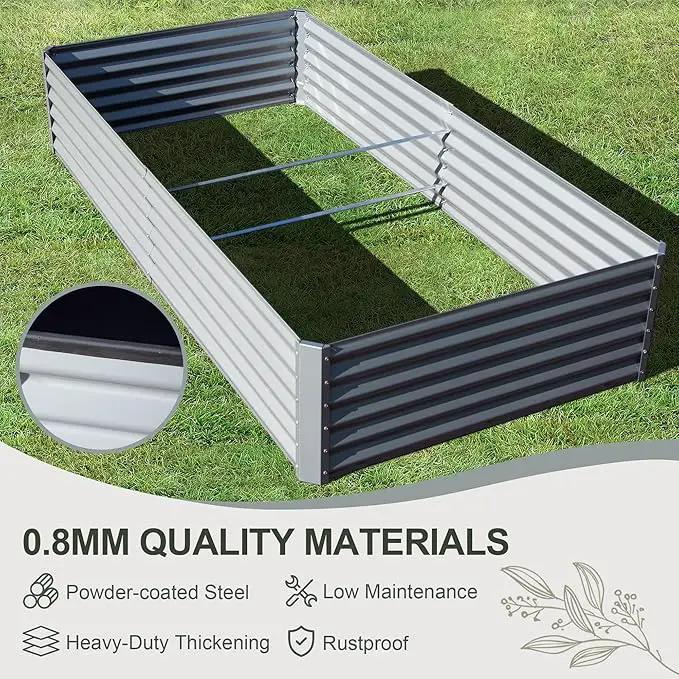 Domi Raised Garden Beds Outdoor, 8x4x1.5Ft Thickening Tall Metal Rectangular Deep Root Box Planter for Vegetables, Flowers, Herbs, and Succulents 1.5" Deep w/ 342 Gallon Capacity - Silvery by GreenHaven Gardens