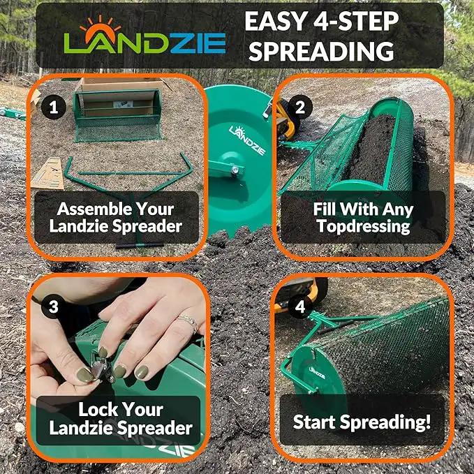 LANDZIE Lawn & Garden Spreaders - 44 Inch Heavy Duty Metal Mesh Basket Push/Tow Spreader - Compost, Peat Moss, Top Soil, Mulch - Durable Lightweight Multi-Purpose Yard Care Equipment - Manure Spreader by GreenHaven Gardens