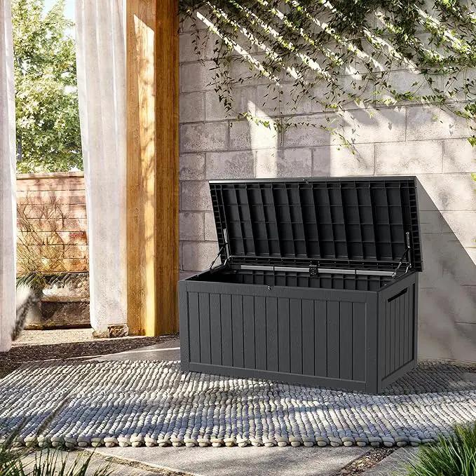 200 Gallon Lockable Resin Deck Box, Waterproof & UV-Resistant Outdoor Storage Box for Outdoor Cushion Storage, Garden Tools & Pool Accessories Storage, Black by GreenHaven Gardens