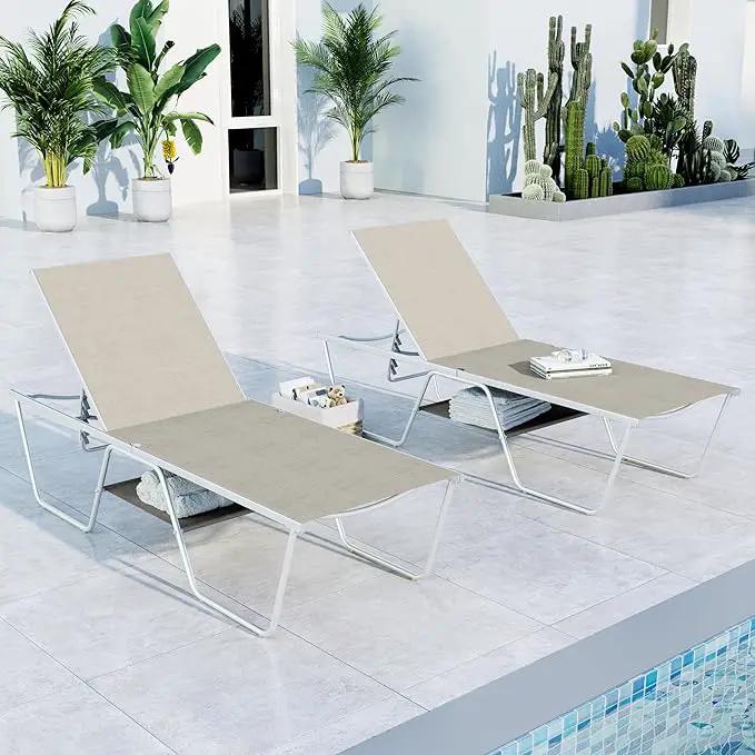 MFSTUDIO Outdoor Chaise Lounge Chairs of 2, Patio Recliner Lounge Chairs with 5 Adjustable Positions, Patio Pool Tanning Lounger Chairs, Textilene, All Weather Use by GreenHaven Gardens
