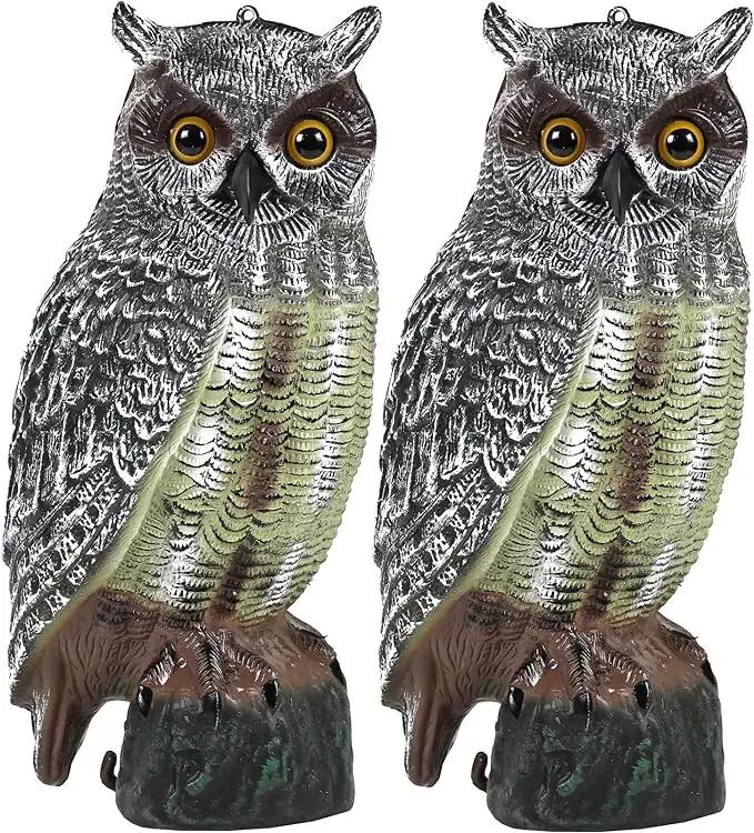 Galashield Owl Decoy | Plastic Owls to Scare Birds Away | Owl Statue for Garden & Outdoors 16.5" Tall [Pack of 2] by GreenHaven Gardens