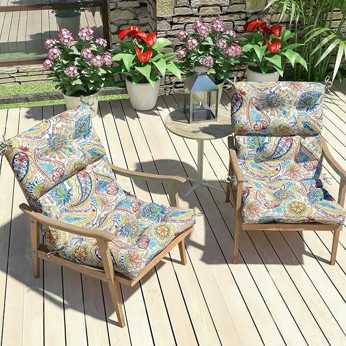 LVTXIII 2 Pack Outdoor/Indoor High Back Chair Cushions, Deep Seat Patio Seat and Back Cushion Set, Stuffed High Rebound Foam Rocking Chair Cushions, 44”x22”x4”, Paisley Chili by GreenHaven Gardens