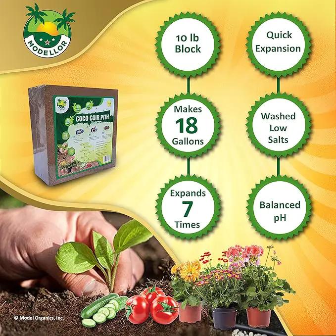 MODELLOR (10 lb) Premium Super Washed Coco Coir Brick, High Yield 18 to 20 gallons, Seed Starter, Organic, pH Balanced, Gardening, Indoor, Outdoor use by GreenHaven Gardens