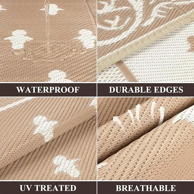 Pauwer Waterproof Outdoor Rug 8x10, Reversible Plastic Straw Patio Camping Rug, Indoor Outdoor RV Mat Carpet for Deck, Camper, Porch, Balcony, Backyard, Picnic, Bordered Beige by GreenHaven Gardens