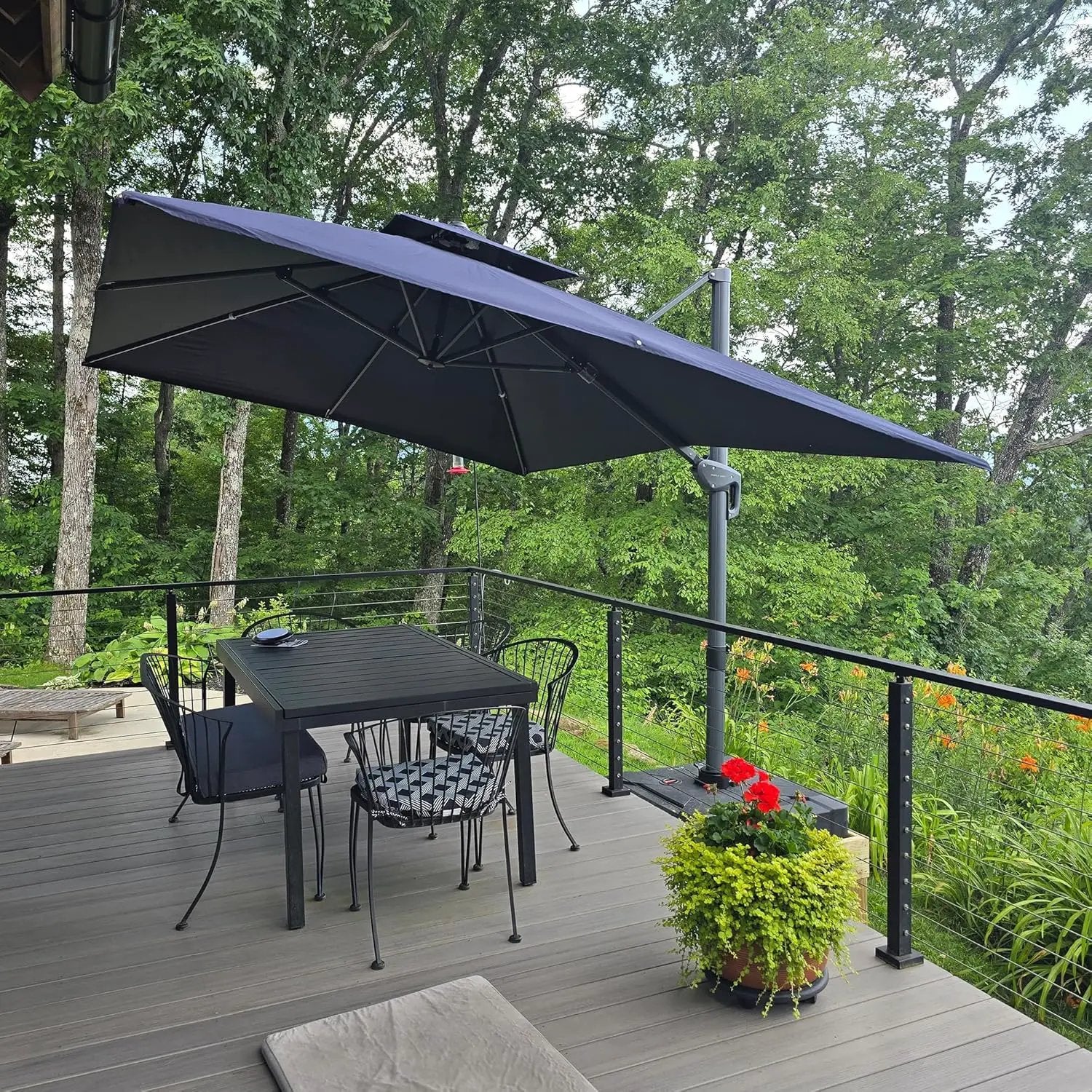 PURPLE LEAF 9' X 12' Patio Umbrella with Base Outdoor Rectangle Umbrella Large Cantilever Umbrella Heavy Duty Outdoor Market Umbrella for Garden Deck Backyard Pool Navy by GreenHaven Gardens
