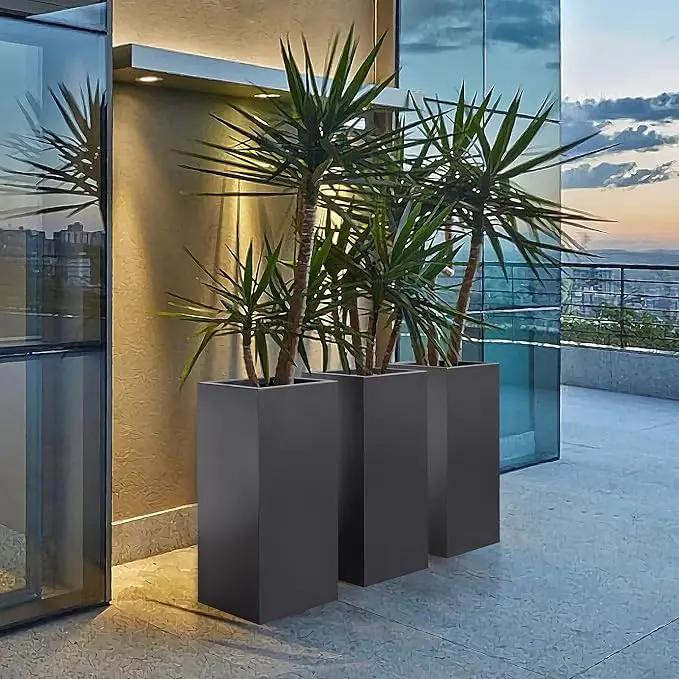 Metallic Heavy Tall Outdoor/Indoor Planter Box, Seamless Metal Planter, Rectangular, 14”Lx14”Wx30”H, 25 Pounds, Dark Gray, No Assembly, 1 Pack by GreenHaven Gardens