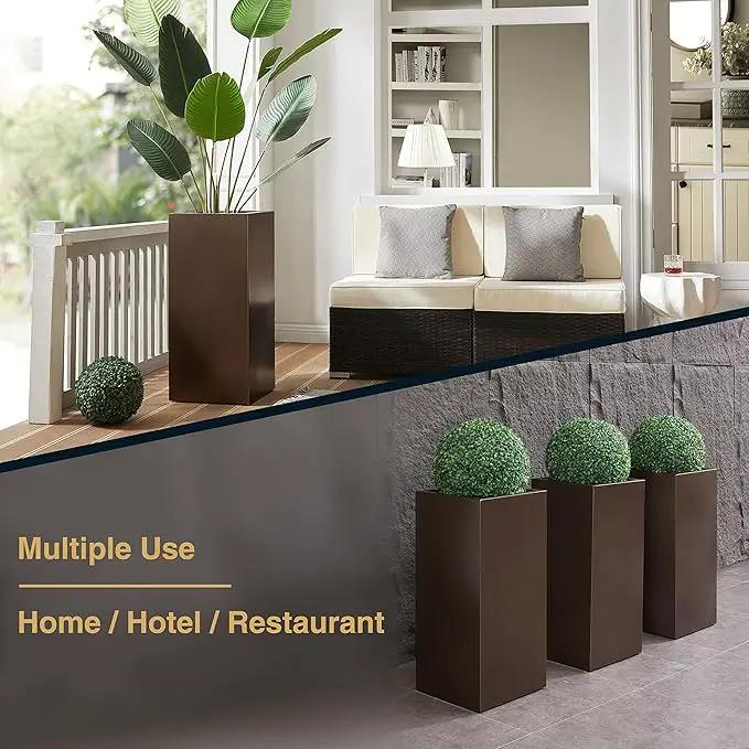 Metallic Heavy Tall Outdoor/Indoor Planter Box 14Lx14Wx30H Inches, Rectangular Tall Planter, Large Flowerpot, ‎25 Pounds, Espresso, No Assembly Required 1 Pack by GreenHaven Gardens