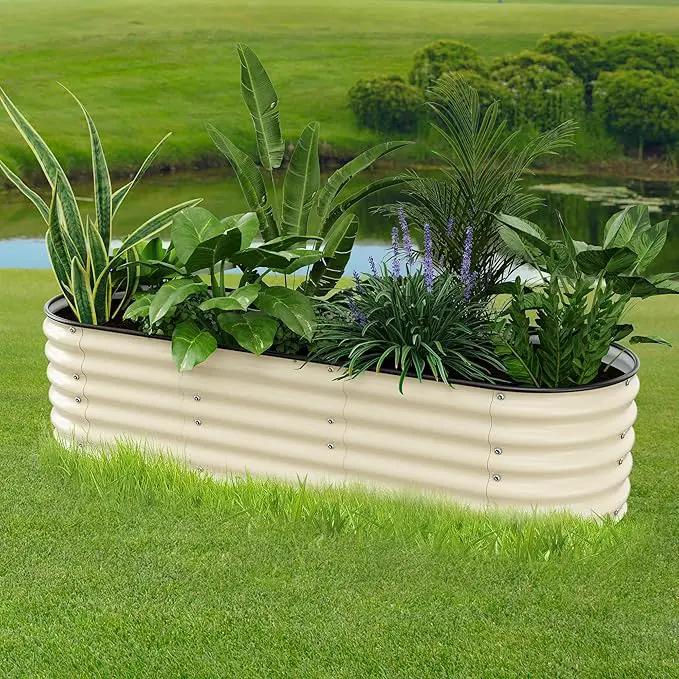 Raised Garden Bed 6.5X2X1.4 FT Galvanized Planter Raised Beds, Metal Planter Box for Vegetables,Flowers, Herbs, and Succulents (Ivory) by GreenHaven Gardens
