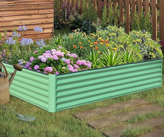 Domi Galvanized Raised Garden Bed, Outdoor Planter Garden Boxes Large Metal Planter Box for Gardening Vegetables Fruits Flowers, Green (6x3x1.5ft) by GreenHaven Gardens