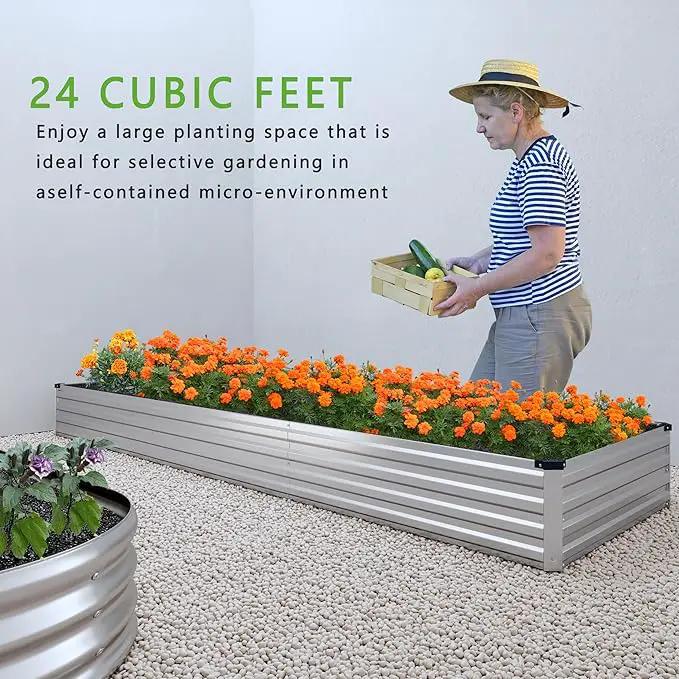 12x2x1FT Galvanized Raised Garden Bed Kit,Vegetable Boxes-Rectangle Metal Flower Box,Large Planter Raised Beds Outdoor Garden for Planting,Fruit,Herb-Sliver by GreenHaven Gardens