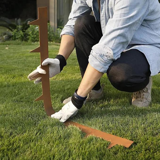 KOL Weather Resistant Steel Flexible Garden Lawn Edging, 10-Pack Pre-Rusted Metal Landscape Edging Strips - Heavy Duty Hammer-in Border with 11 Clips - 16-Gauge - 40" L x 4.5" H (33FT Total Length) by GreenHaven Gardens