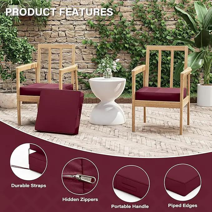 Patio Chair Cushions 17 X 16 X 3 Inch Waterproof Outdoor Seat Cushions for Patio Furniture, Outdoor Sofa Couch Pads with Ties & Handle, Set of 2, Burgundy by GreenHaven Gardens
