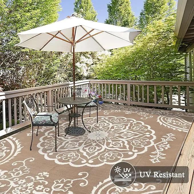 Pauwer Waterproof Outdoor Rug 10x14, Reversible Plastic Straw Patio Camping Rug, Indoor Outdoor RV Mat Carpet for Deck, Camper, Porch, Balcony, Backyard, Picnic, Boho Brown by GreenHaven Gardens