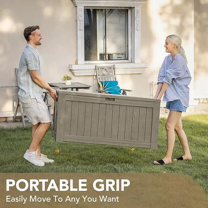 Devoko 120 Gallon Deck Box Resin Outdoor Storage Box Waterproof for Patio, Large Outdoor Storage Bench Lockable for Outside (Brown) by GreenHaven Gardens