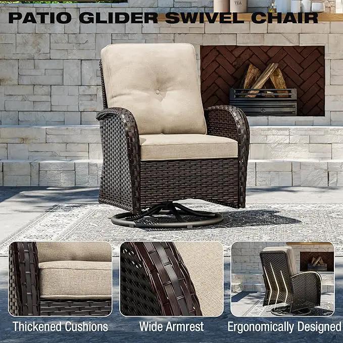 Joyside 6 Piece Patio Furniture Set, Outdoor Wicker Conversation Sets with Swivel Rocker Chairs and Sofa, Thick Cushion, Rattan Patio Sectional for Porch, Deck Use (Brown/Beige, 6 PCS) by GreenHaven Gardens
