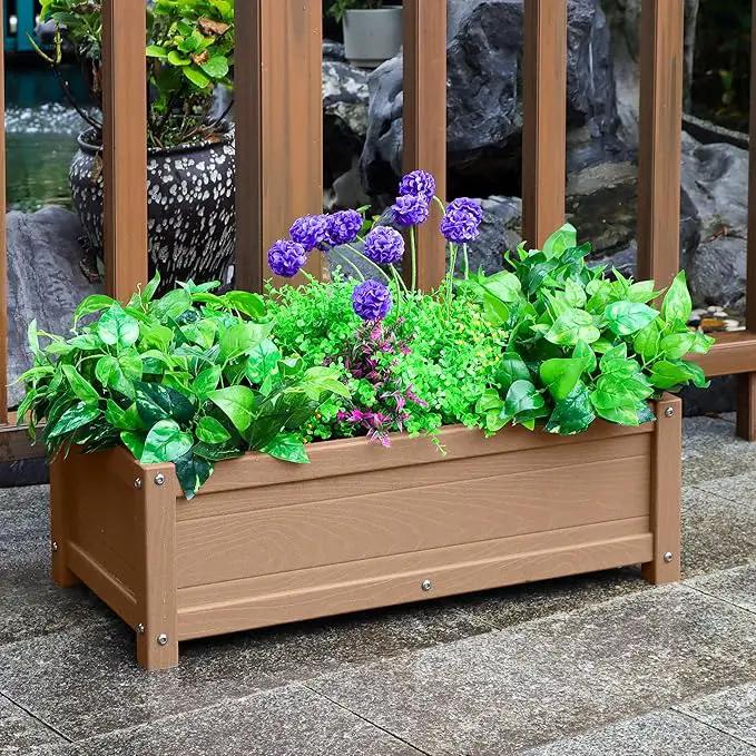 HDPE Raised Planter Box Outdoor,Rot-Resistant and Non-Cracking,Raised Beds for Gardening 29.5 * 14.4 * 9.8 in for Yard,Lawn,Outdoor Planter Boxes Rectangle with Drainage Holes Brown by GreenHaven Gardens