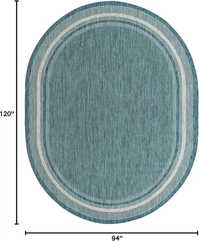 Unique Loom Outdoor Border Collection Area Rug - Soft Border (7' 10" x 10' Oval, Teal/ Ivory) by GreenHaven Gardens