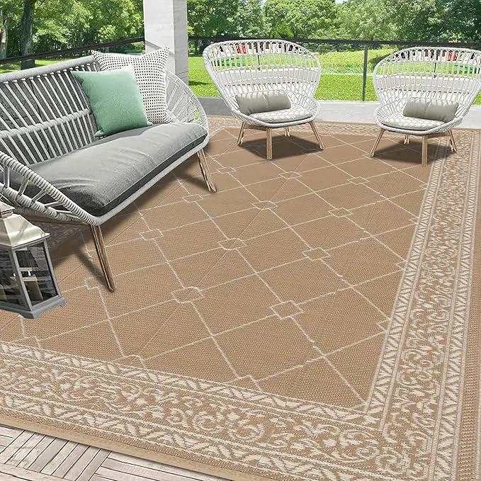 HEBE Outdoor Rug Waterproof 8x10, Reversible Plastic Straw Rug RV Camping Rug, Indoor Outdoor Patio Mat Clearance, Outside Carpet for Porch,Deck,Camper,Balcony,Backyard,Picnic by GreenHaven Gardens