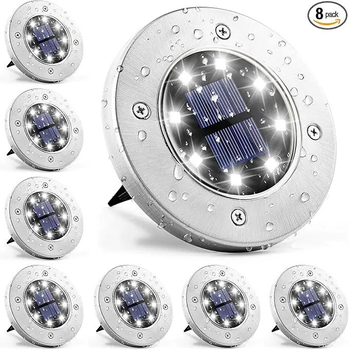 GIGALUMI 8 Pack Solar Ground Lights, 8 LED Solar Powered Disk Lights Outdoor Waterproof Garden Landscape Lighting for Yard Deck Lawn Patio Pathway Walkway (White) by GreenHaven Gardens