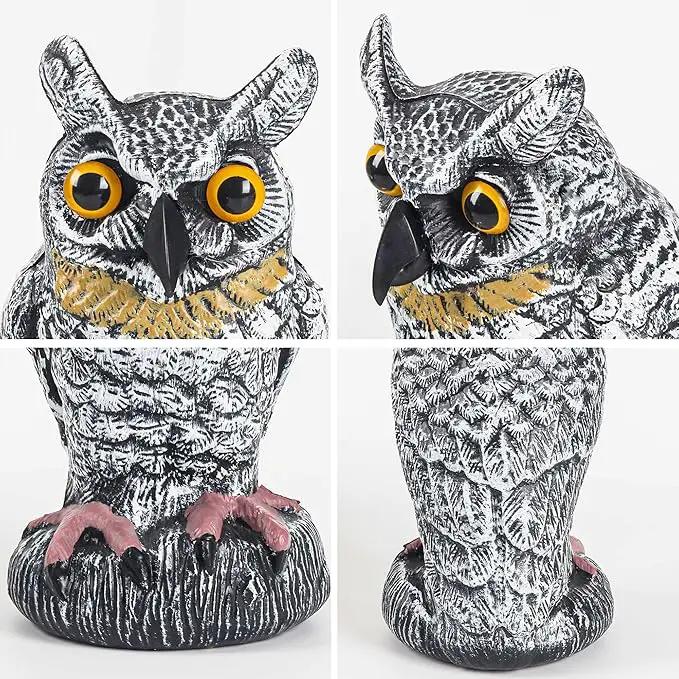3 Pack Fake Owl Decoy to Keep Birds Away - Plastic Horned Owl Statues Bird Scarecrow Deterrents for Pigeon Hawk Squirrels Woodpecker, Halloween Decoration, Bird Scare Devices for Garden Outdoor Yard by GreenHaven Gardens