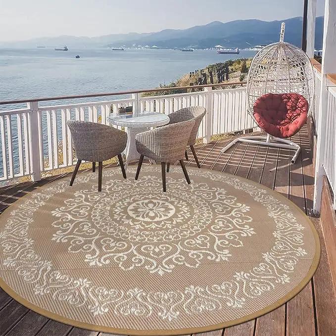 Pauwer Waterproof Outdoor Rug 6ft, Reversible Plastic Straw Patio Camping Rug, Indoor Outdoor RV Mat Carpet for Deck, Camper, Porch, Balcony, Backyard, Picnic, Floral Brown by GreenHaven Gardens