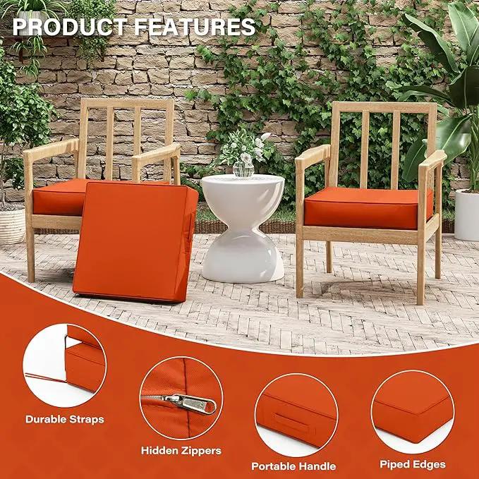 Patio Chair Cushions 19 X 19 X 4 Inch Waterproof Outdoor Seat Cushions for Patio Furniture, Outdoor Sofa Couch Pads with Ties & Handle, Set of 2, Orange by GreenHaven Gardens