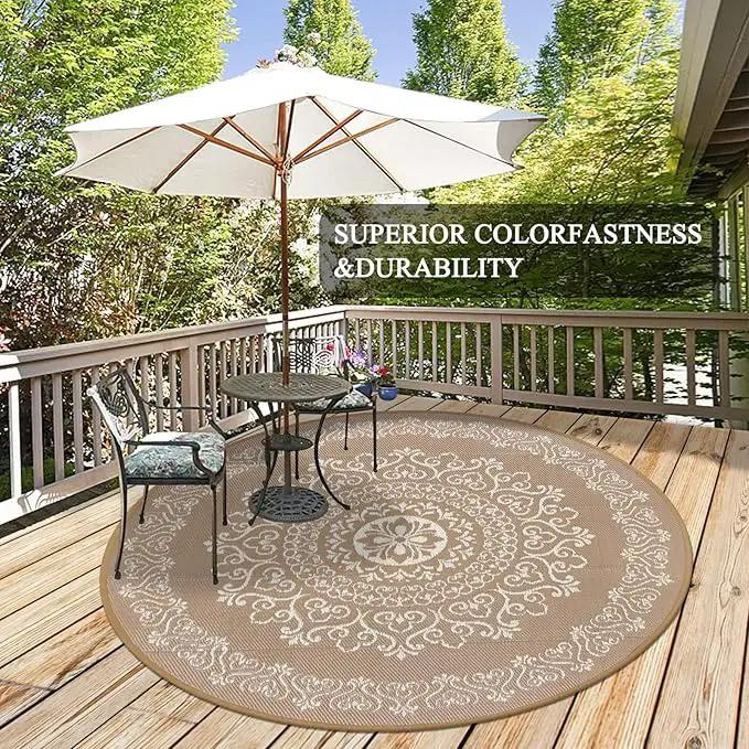 Pauwer Waterproof Outdoor Rug 6ft, Reversible Plastic Straw Patio Camping Rug, Indoor Outdoor RV Mat Carpet for Deck, Camper, Porch, Balcony, Backyard, Picnic, Floral Brown by GreenHaven Gardens