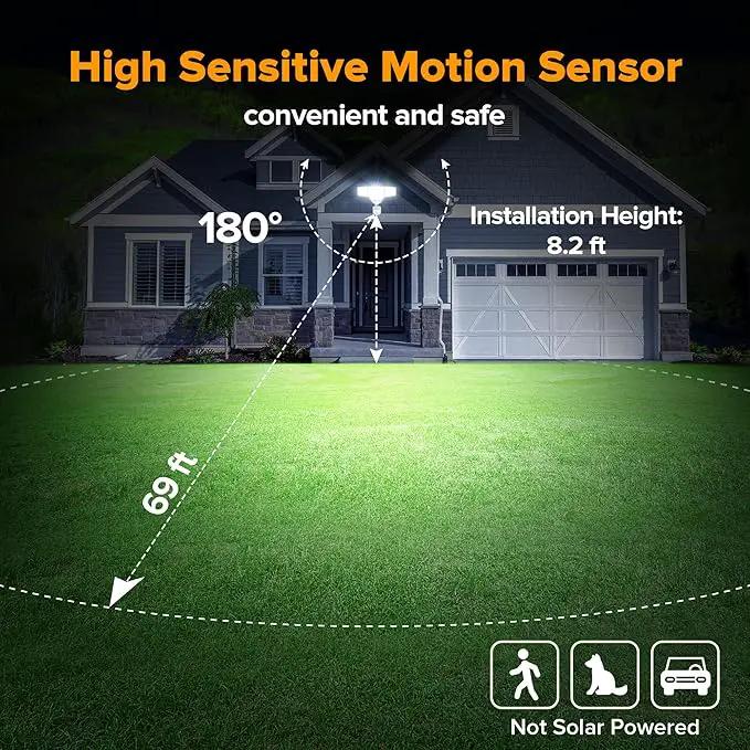 LUTEC 80W 9000LM LED Security Lights Motion Sensor Outdoor Lights, 4 Head LED Flood Light Outdoor 5000K Daylight, IP65 Waterproof, Motion Detected Light for Outside, Garage, Yard - 2 Pack (White) by GreenHaven Gardens