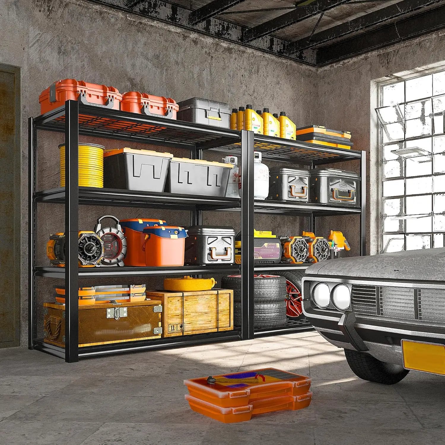 REIBII 40" W Garage Shelving 2240 LBS Storage Shelves Adjustable Heavy Duty Shelving 4 Tier Metal Shelves for Storage 59.5"H Metal Shelf for Pantry Basement Warehouse 40"W × 19.5"D × 59.5"H, 3 Pack by GreenHaven Gardens