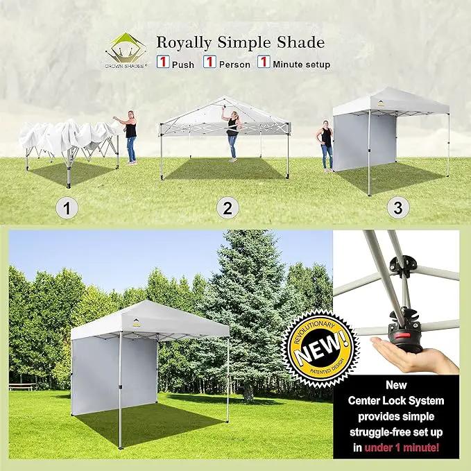 CROWN SHADES 8x8 Pop Up Canopy with 1 Side Wall - Beach Tent with One Push Setup - Outdoor Sun Shade for Events, Parties, Camping - Gazebo with STO-N-Go Cover Bag (White) by GreenHaven Gardens