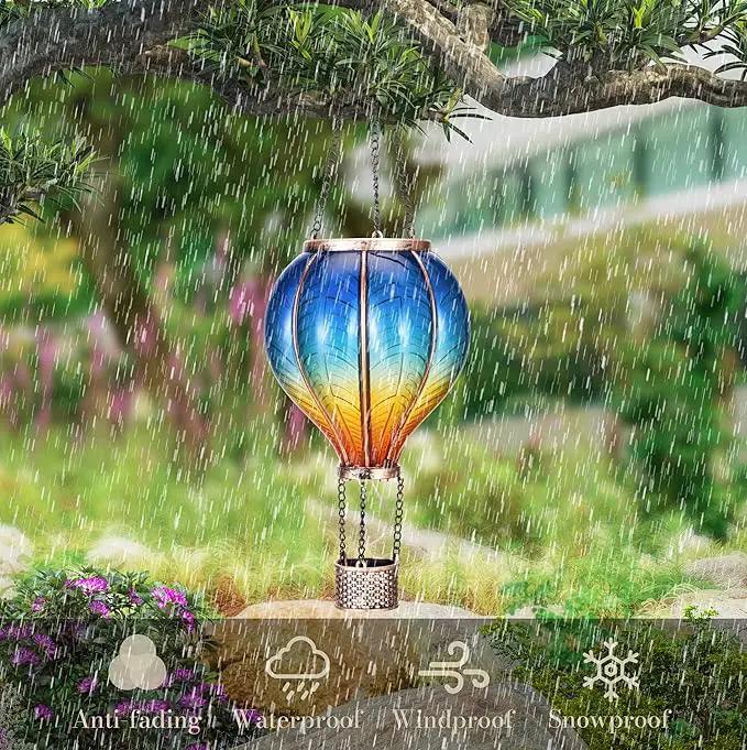 TERESA'S COLLECTIONS Hot Air Balloon Solar Lantern for Garden Decor ,Flickering Flame Hanging Solar Light for Outdoor ,Blue & Yellow Plastic Lamp for Yard Tree Gift for Mom by GreenHaven Gardens