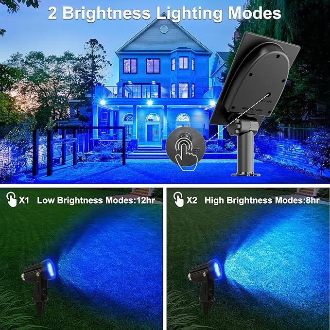 Blue Solar Spot Lights Outdoor,2 Pack Solar Landscape Spotlights IP65 Waterproof 9.8ft Cable, Auto On/Off Outdoor Wall Lights for Garden Yard Driveway Porch Walkway Pool (1-in-1) by GreenHaven Gardens