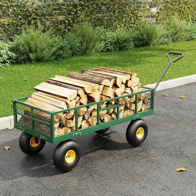 900 LBS Garden Dump Cart with Removable Sidewalls, Heavy Duty Steel Dump Wagon with 180° Swivel Handle & 10-inch Tires, Yard Cart Utility Wheelbarrow for Backyard Farm by GreenHaven Gardens